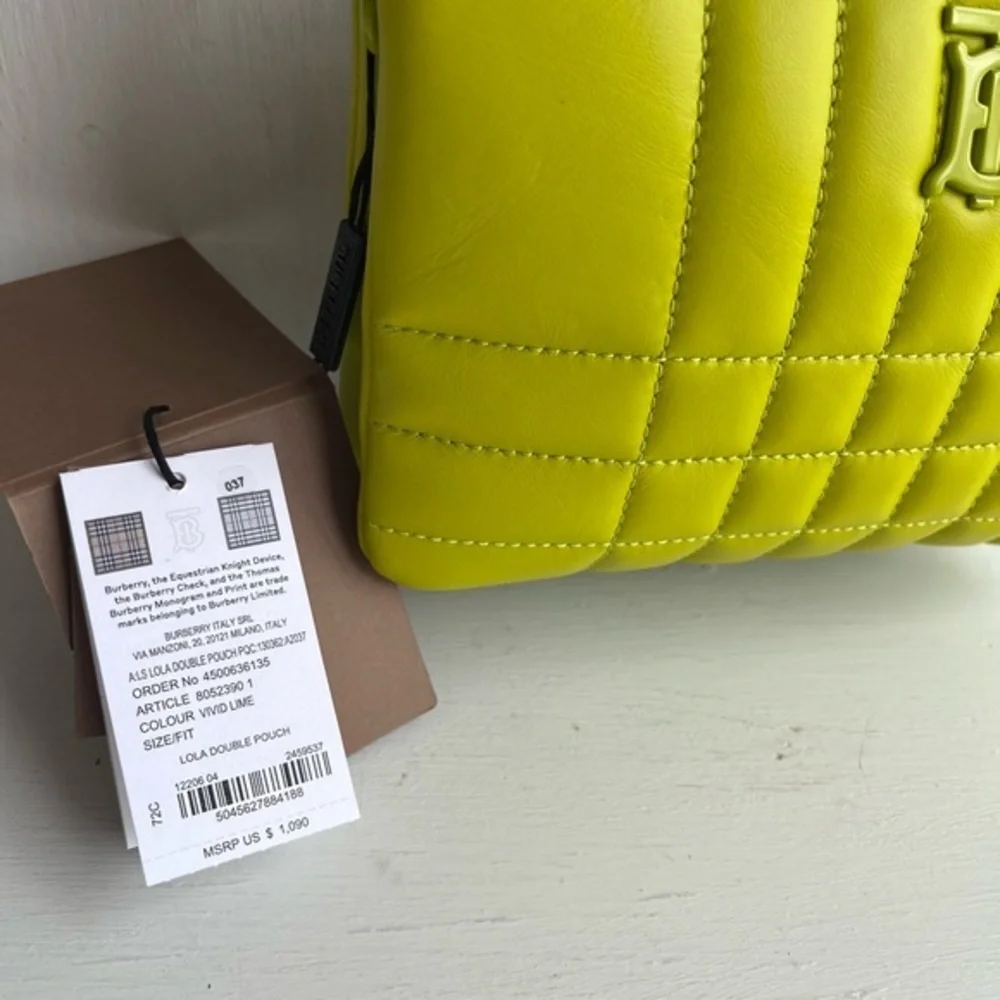 BURBERRY Lola Quilted Twin Pouch Vivid Lime